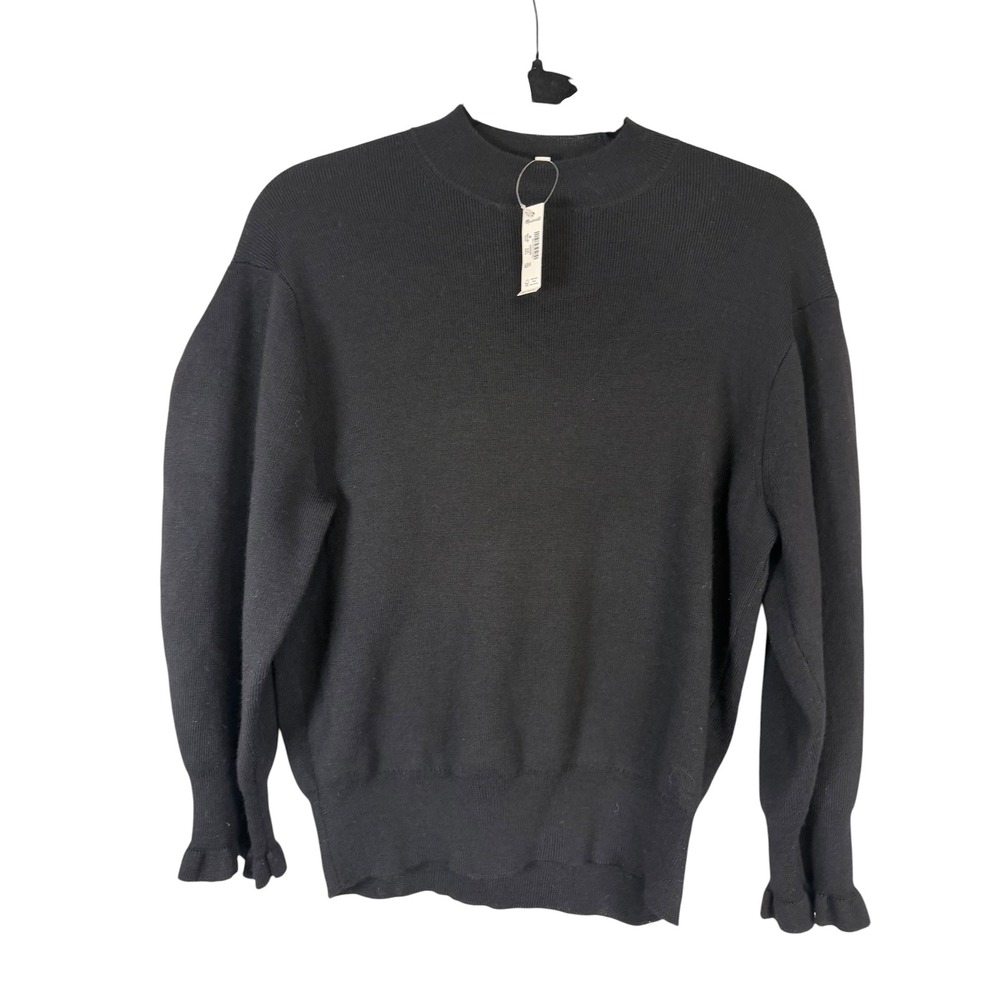 Madewell Black Merino Wool Ruffle Cuff Mock Neck Sweater NT595 Medium NEW